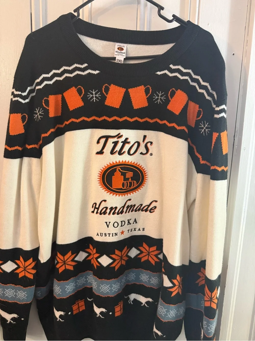 Tito’s Handmade Vodka Men's Black & Cream Ugly Holiday Sweater